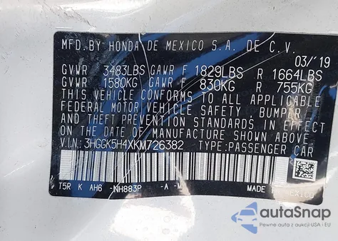 2019 Honda Fit Lx from USA, damaged, VIN 3HGGK5H4XKM726382